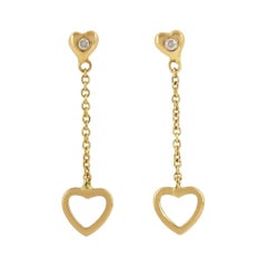 Dainty Heart Shape Drop & Dangle Earrings in 14k Solid Gold Bezel Set