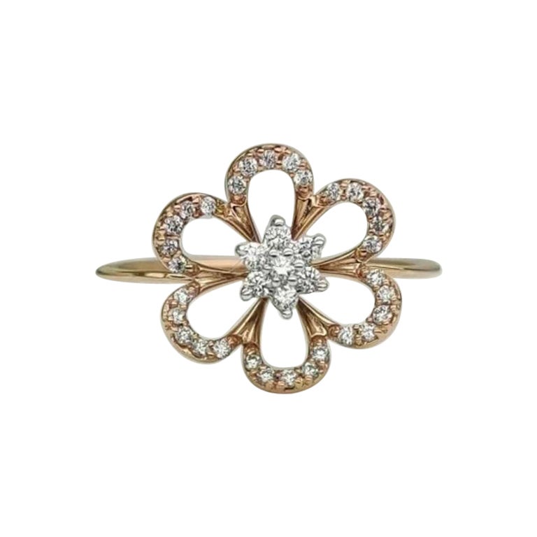 Flower Diamond Ring in 14k Solid Yellow Gold