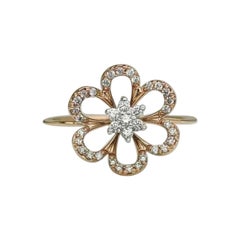 Flower Diamond Ring in 14k Solid Yellow Gold