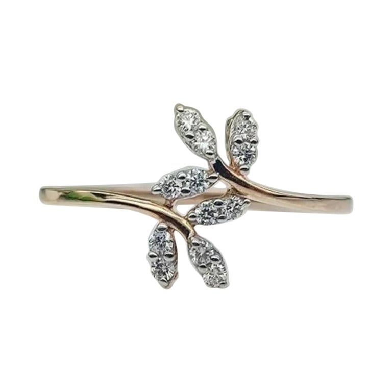 14k Solid Gold Leaf Diamond Ring Handmade