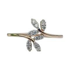 14k Solid Gold Leaf Diamond Ring Handmade