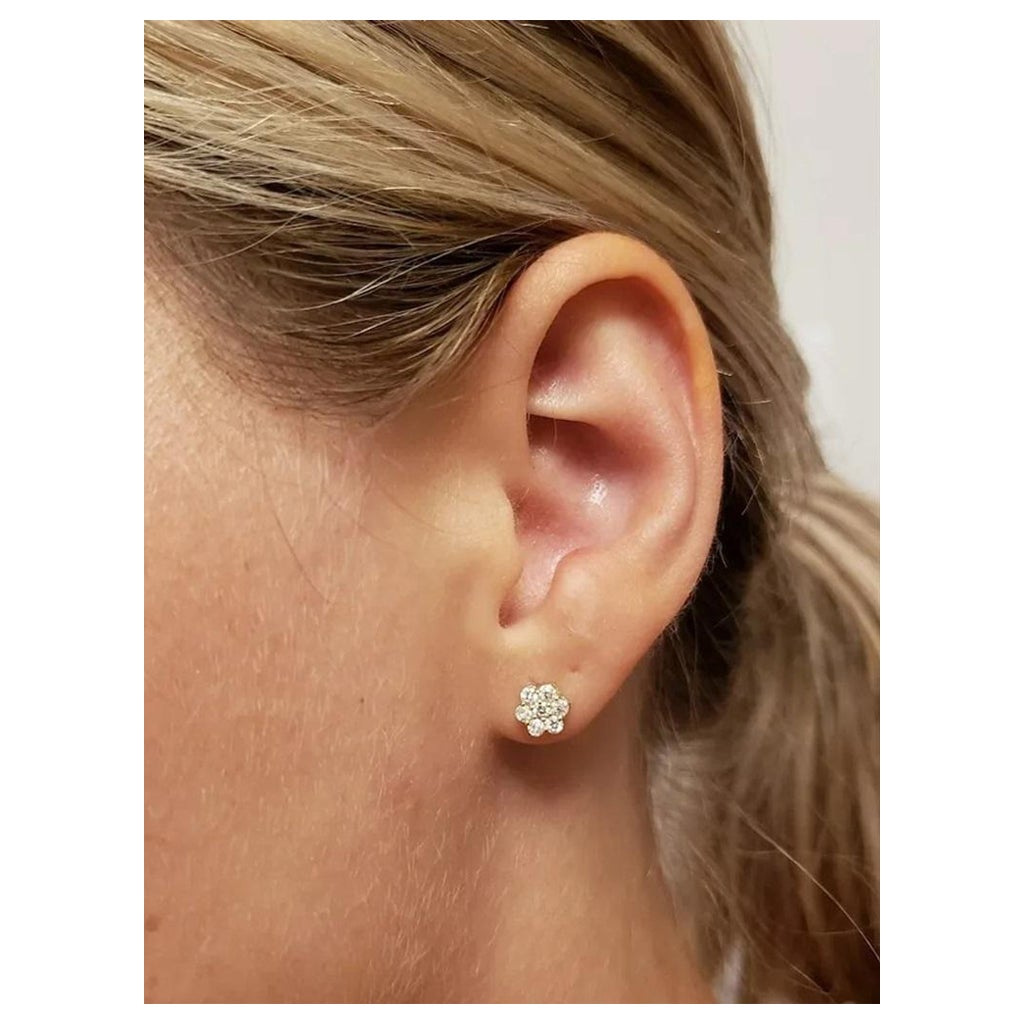 14K Solid Gold Diamond Cluster Stud Earrings