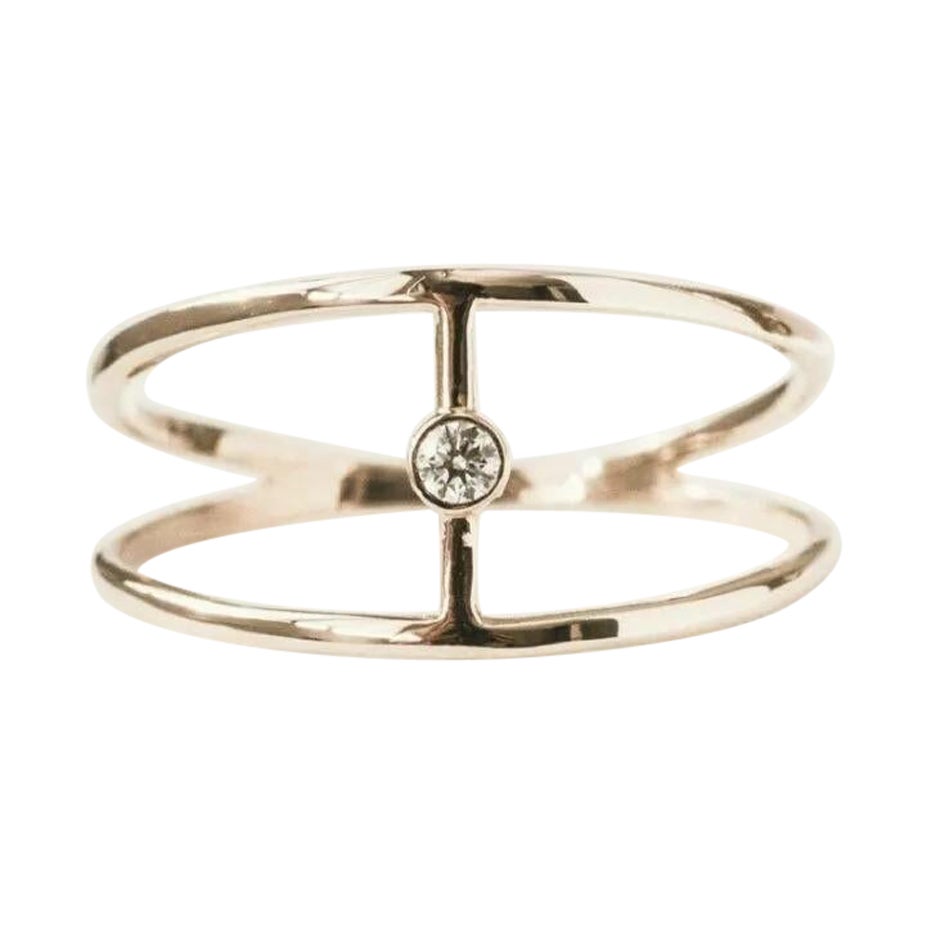 14k Solid Gold Diamond Split Shank Wire Dainty Minimalist Ring