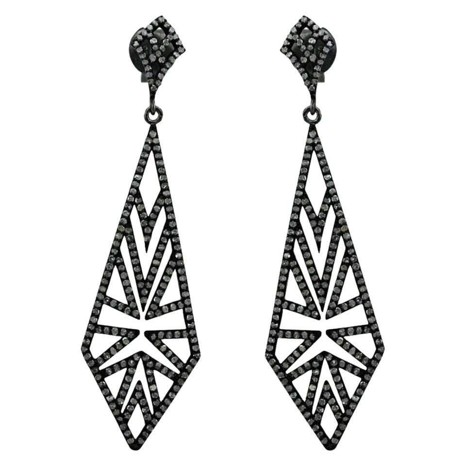 Pendiente de diamantes con pavé Diseño antiguo en plata 925 en venta