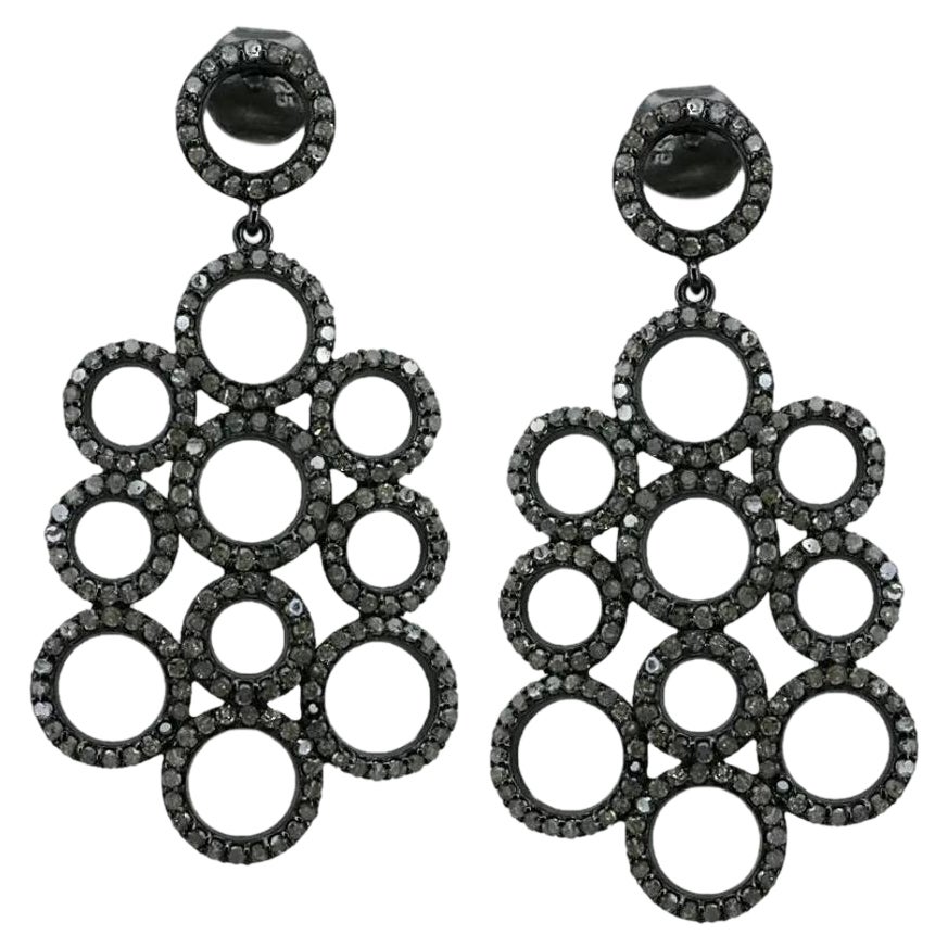 Round Bail in Pave Diamond and 925 Silver Fashion Earring For Sale