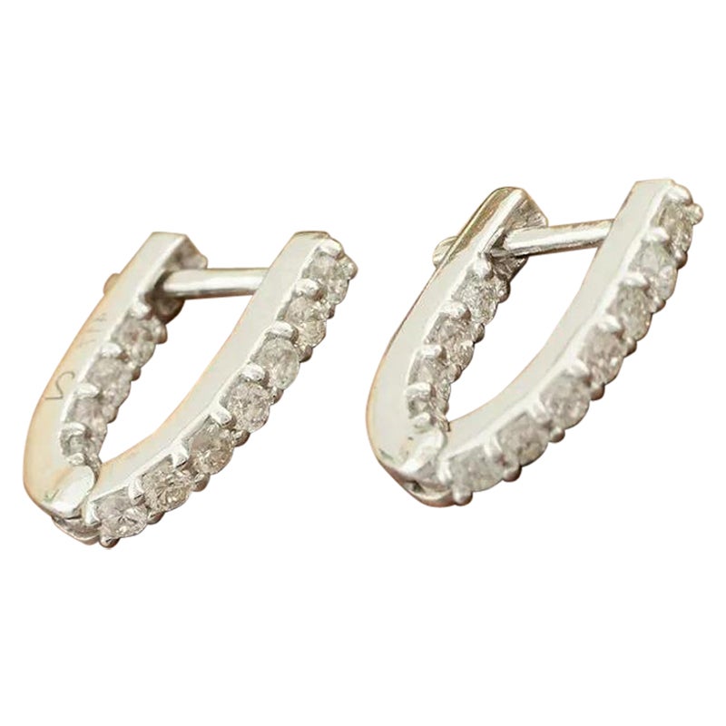 14K White Gold Huggie Diamond Hoop Earring