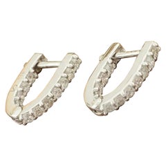 14K White Gold Huggie Diamond Hoop Earring