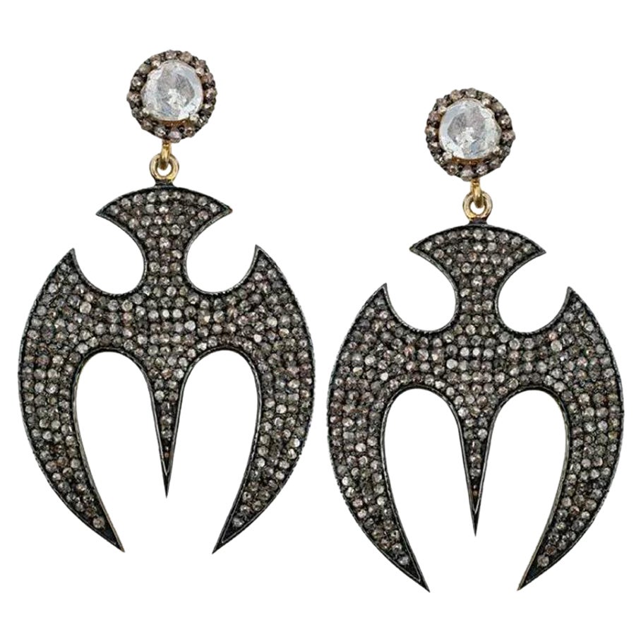 925 Sterling Silver Pave Diamond Bamant Earring Handmade