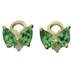 Boucles d'oreilles minimalistes en or 14 carats, grenat tsavorite et diamant pavé
