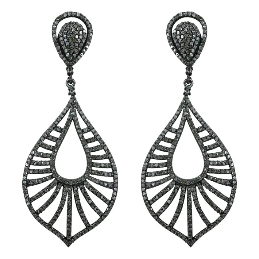 Vintage Pave Diamond 925 Silver Genuine Diamond Fashion Earring