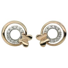 14k Solid Rose Gold Diamond Butterfly Charm Wedding Stud Earrings