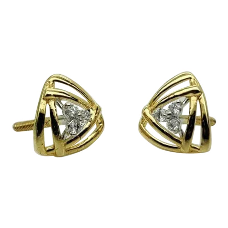 Orecchino con diamante rotondo in oro massiccio 14k Orecchino a triangolo incrociato