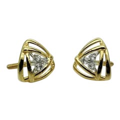Round Diamond Earring in 14k Solid Gold Triangle Crossover Ear Stud