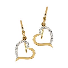 Natural Diamond Heart Shaped Hook Earring in 14K Yellow Gold