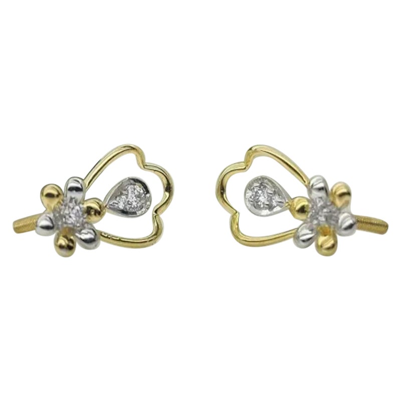 14k Massivgold Diamant-Ohrring in Blumenform mit Diamanten