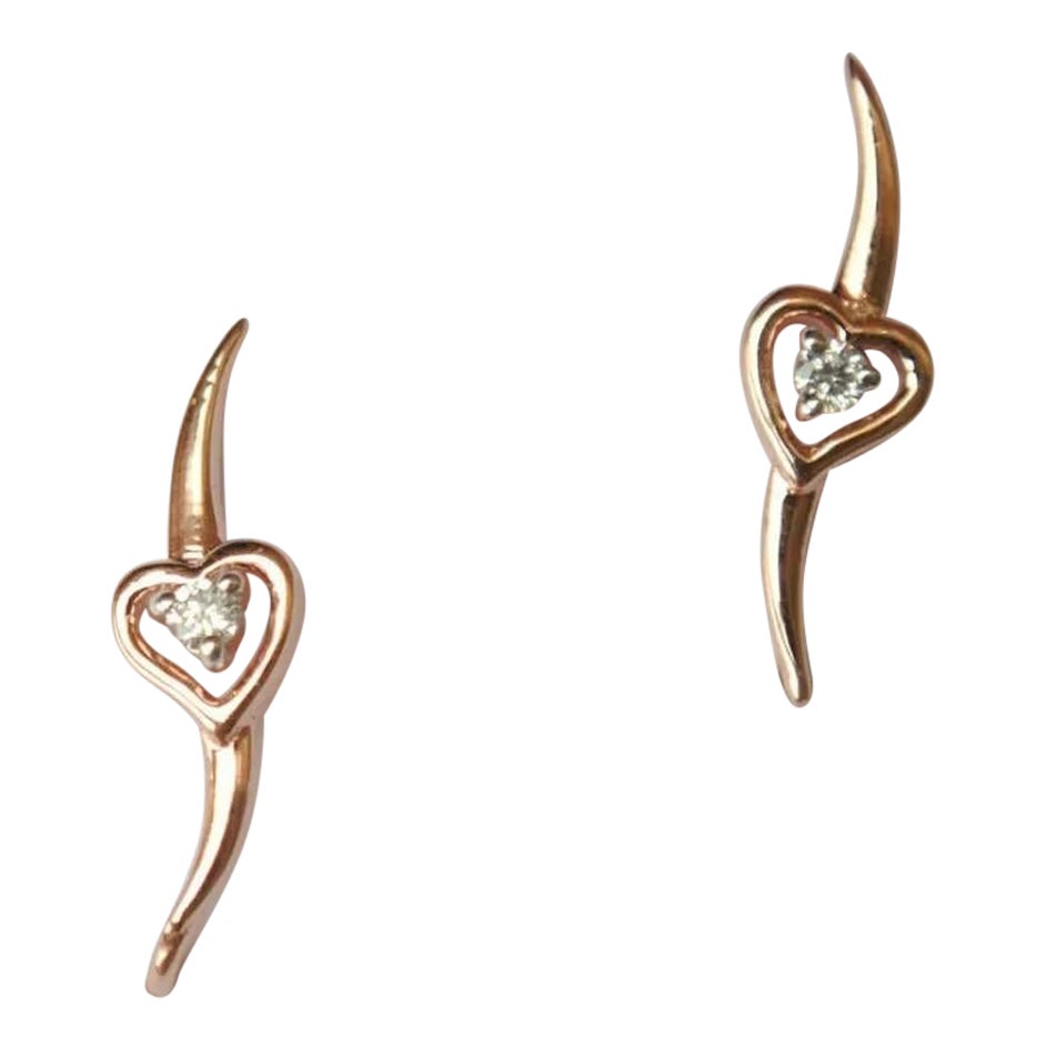 Heart Diamond Ear Climber Sweep Cuff in 14k Gold For Sale