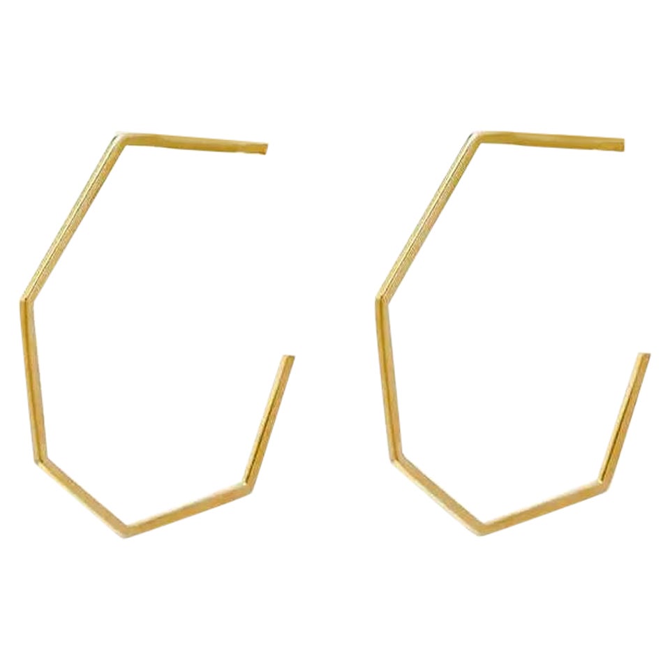 Hexagon Shape 14K Solid Gold Open Gold Big Hoop Earrings