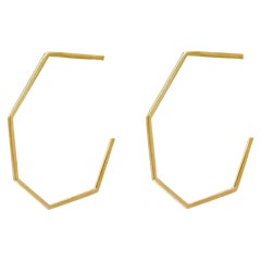 Hexagon Shape 14K Solid Gold Open Gold Big Hoop Earrings