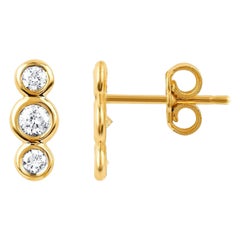 14K Solid Gold Mini Diamond 3 Diamond Stud Earring