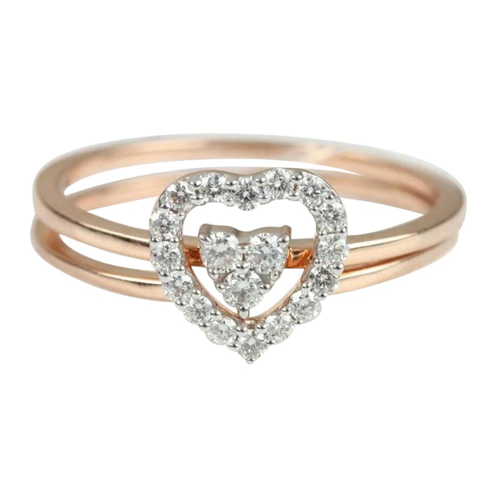 Natural Pave Diamond Double Heart Shape Stackable Band Ring in 14k Gold For Sale