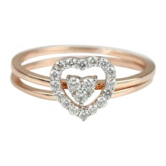 Natural Pave Diamond Double Heart Shape Stackable Band Ring in 14k Gold