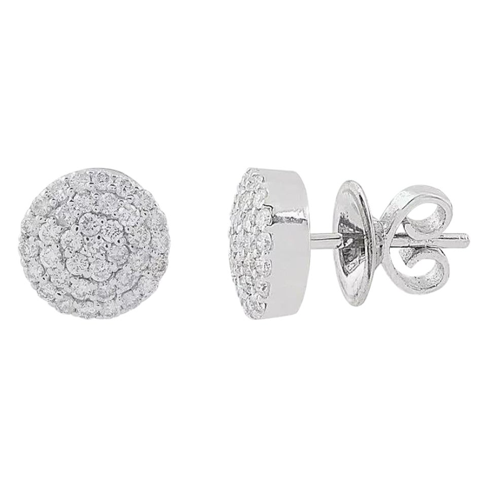 14K White Gold Round Diamond Stud Earrings Statement Jewelry