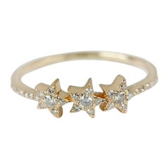 Natural Diamond Ring in 14k Gold Three Star Band Fine Jewelry