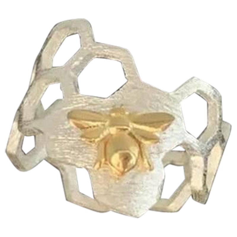 14k Solid Gold Honeycomb Designer Bee Ring