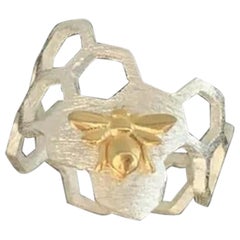 14k Solid Gold Honeycomb Designer Bee Ring