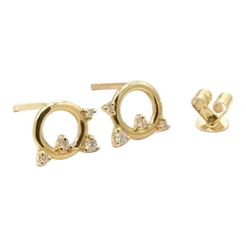 14K Yellow Gold Genuine Diamond Open Circle Earrings Dainty