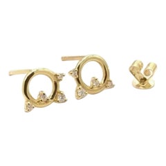 Pendientes de oro amarillo de 14 quilates con diamantes auténticos en forma de círculo abierto Dainty