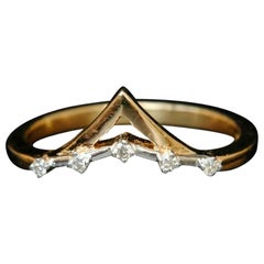 Double Chevron Diamond and 14k Solid Gold Tiara Crown Ring