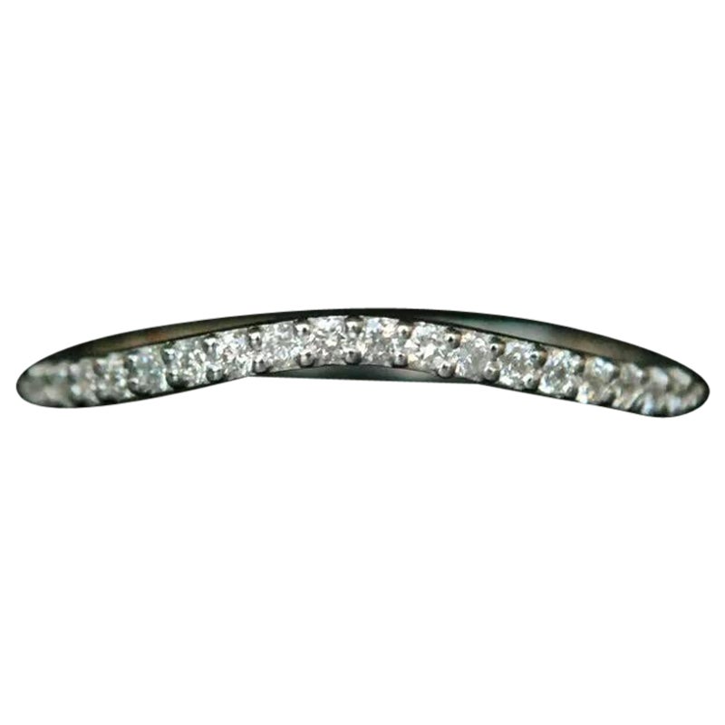 Curved 14k Gold Natural Diamond Engagement Ring Half Eternity Band