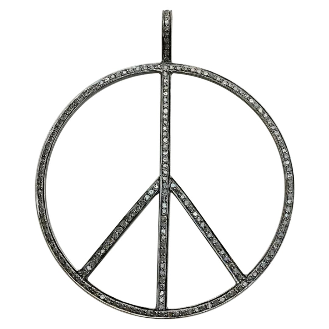 Colgante de paz de diamantes auténticos de plata de ley 925 Collar con el signo de la paz