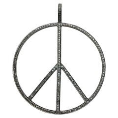 Colgante de paz de diamantes auténticos de plata de ley 925 Collar con el signo de la paz