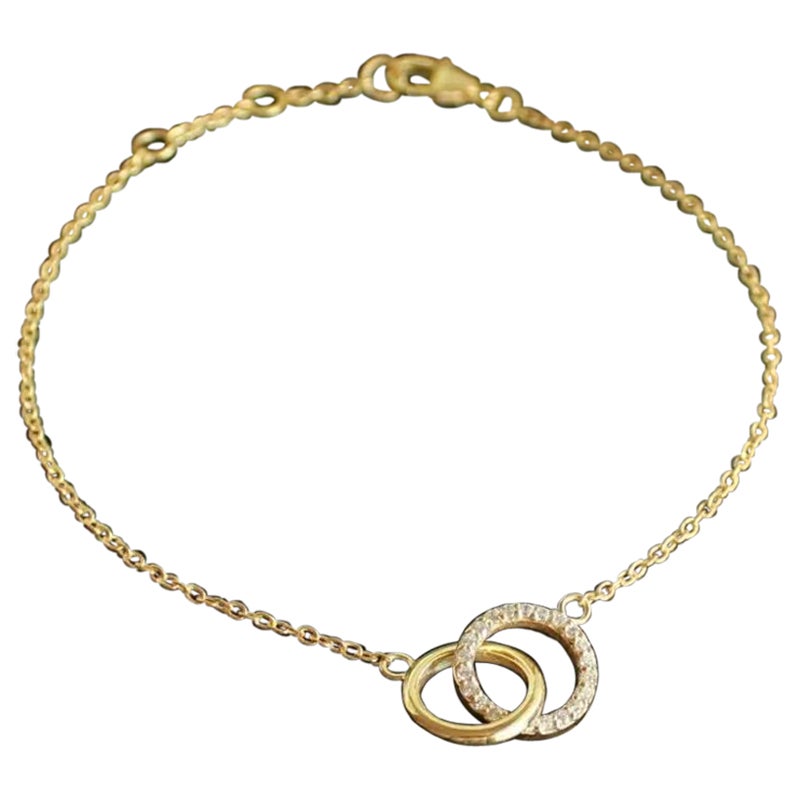 14k Massivgold Eternity-Armband mit ineinandergreifenden Kreisen und Kette im Angebot