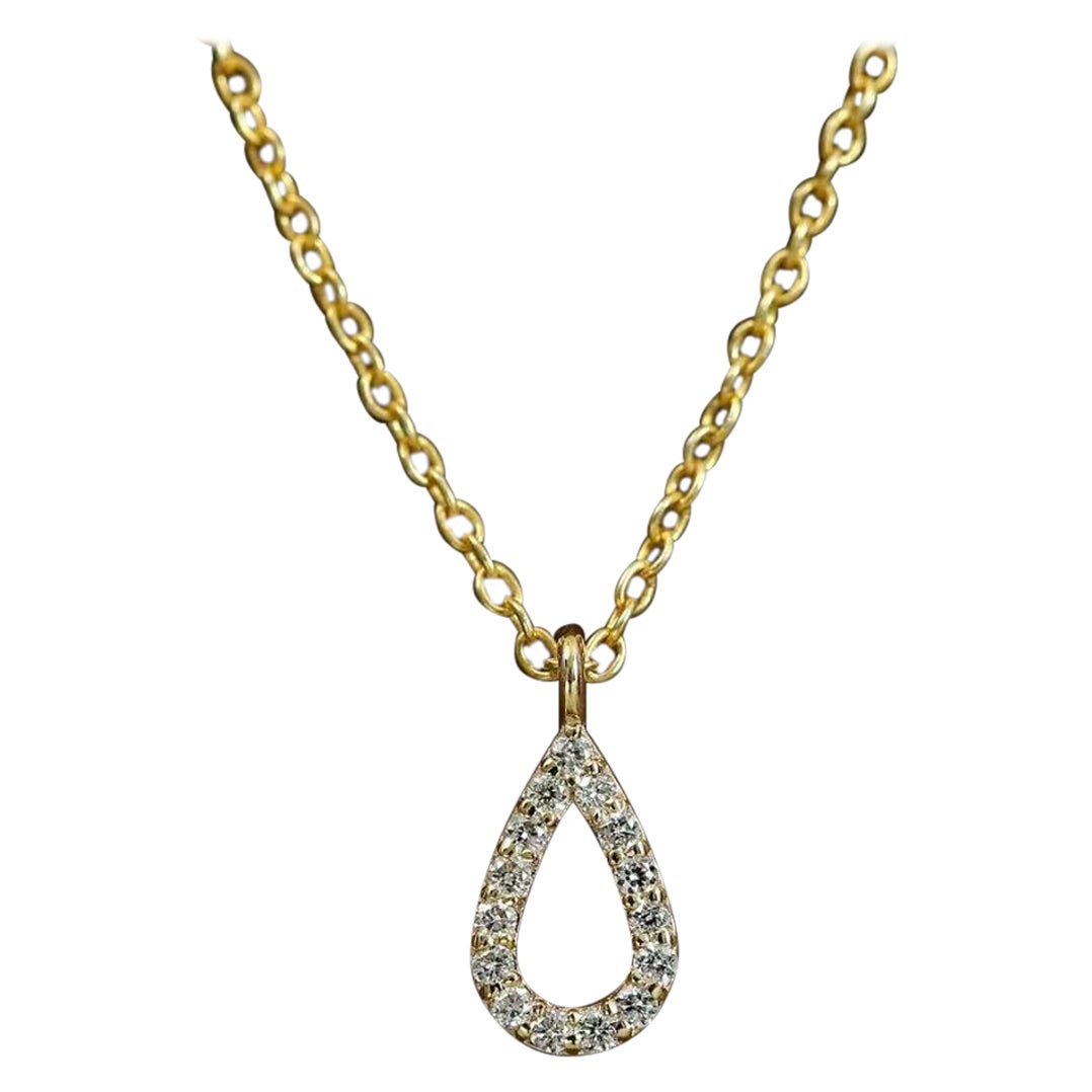 Teardrop Pear Shaped Diamond Pendant Necklace in 14k Solid Gold