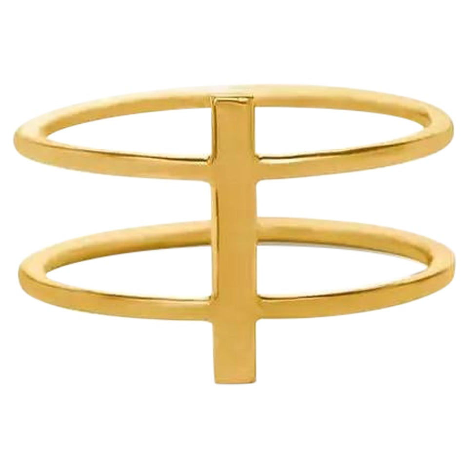Anillo Doble Barra Oro 14K Amarillo Banda Minimalista