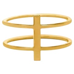 Anillo Doble Barra Oro 14K Amarillo Banda Minimalista