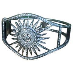 Bracelet manchette Sunburst pavé de diamants, bracelet jonc en argent 925