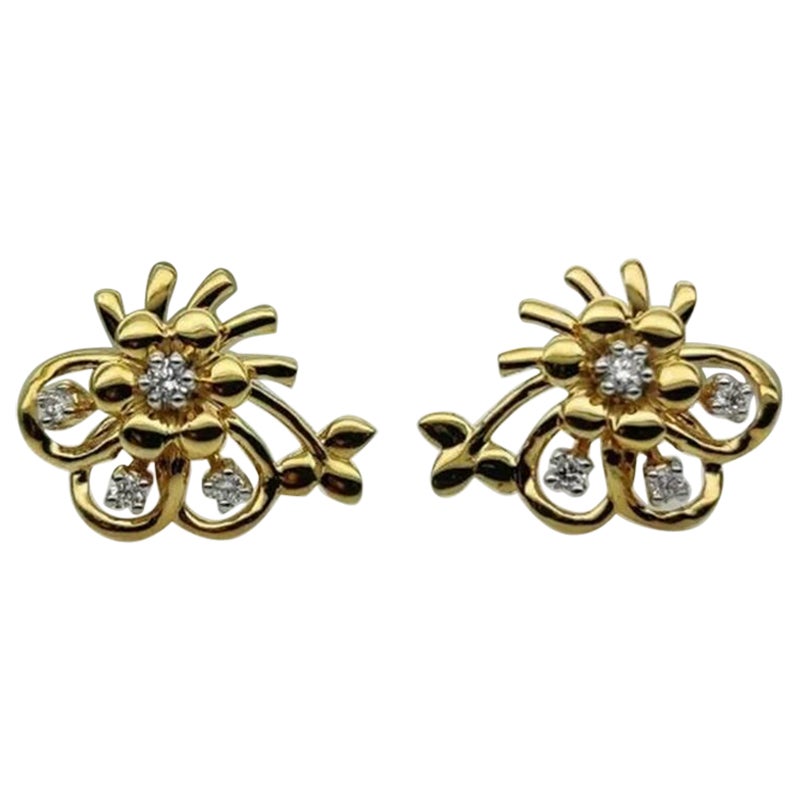 Blumen-Ohrstecker 14k Massivgold Diamant Vintage-Schmuck