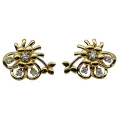 Blumen-Ohrstecker 14k Massivgold Diamant Vintage-Schmuck