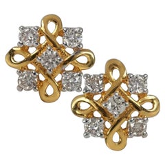 Genuine Diamond Floral Stud Earrings for Women 14K Solid Gold Handmade