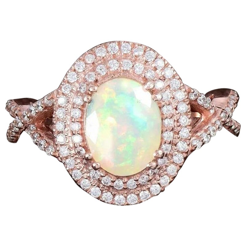 Ethiopian Opal Halo 925 Silver Pave Diamond Engagement Ring