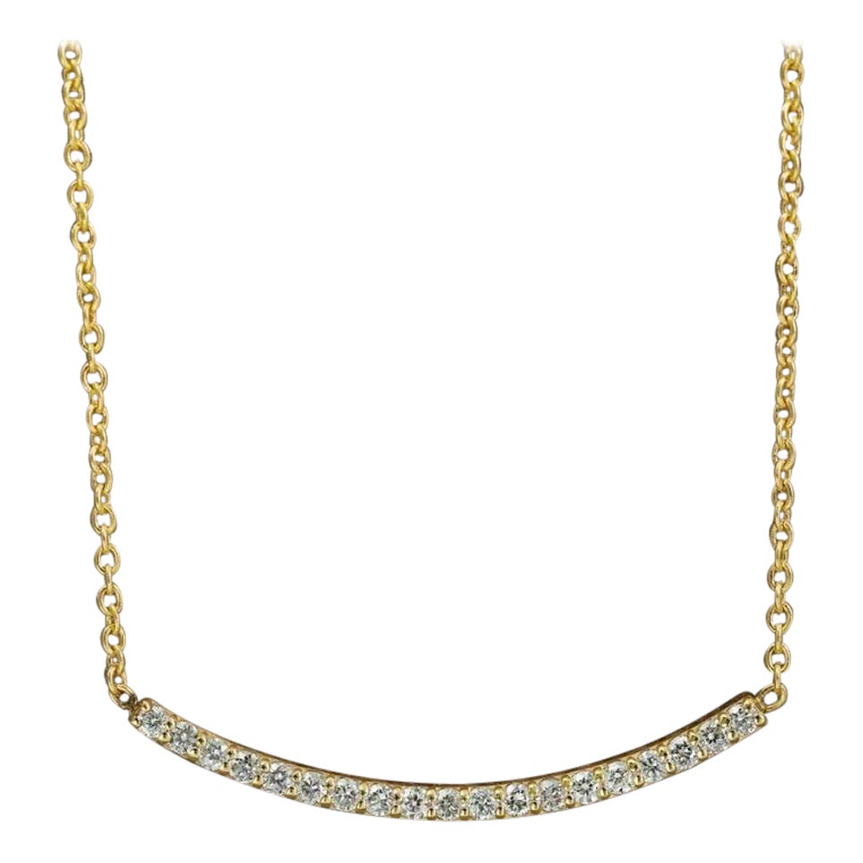 Diamond Bar Curved Choker Necklace Dainty 14k Solid Gold