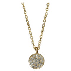 Diamond Disc Necklace in 14k Solid Gold Dainty Round Pendant