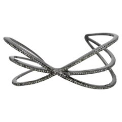 Pave Diamond Cuff Bracelet Solid 925 Sterling Silver