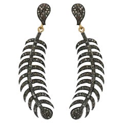 Pave Diamond Feather Earring 925 Silver & 14k Gold