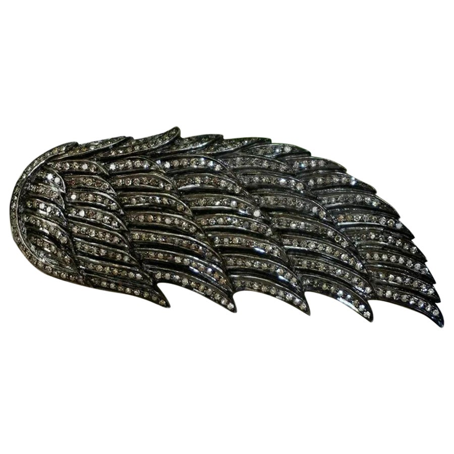 Diamond Feather Shaped Ring 925 Silver Designer Vintage Band