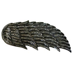 Diamond Feather Shaped Ring 925 Silver Designer Vintage Band